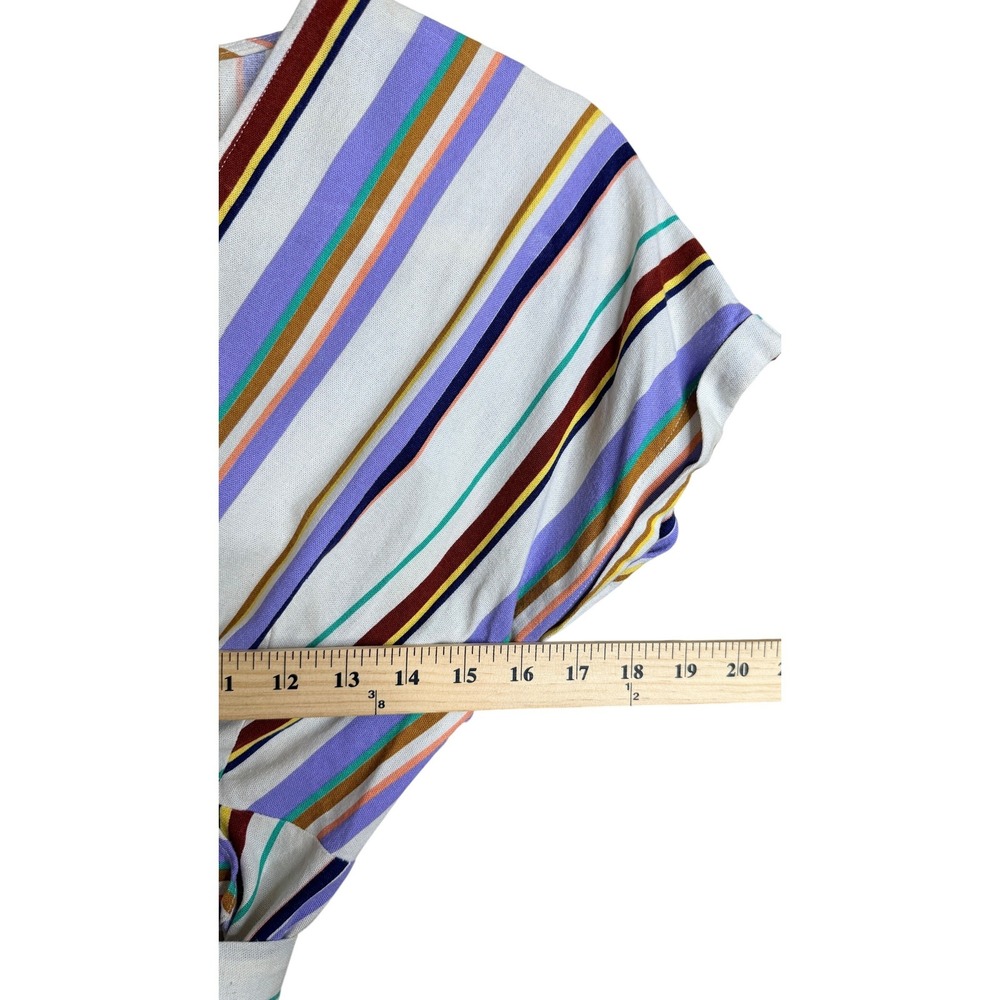 Lush Striped Wrap Dress Multi-Color Linen Blend V-Neck Tie Waist Small - Picture 5 of 7